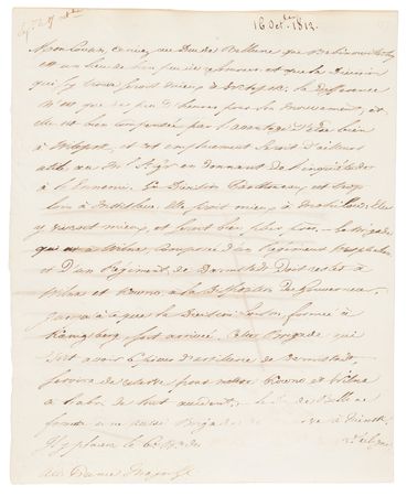 Lot #5046 Napoleon Letter Signed from Moscow, with the Emperor's Autograph Lines of Text, Addressed to Marshal Berthier Three Days Before the Retreat (October 16, 1812) - Image 2