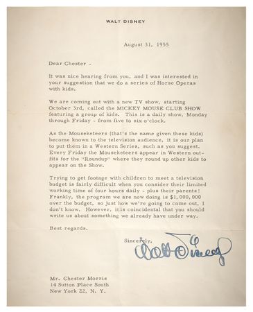 Lot #5107 Walt Disney Typed Letter Signed on the
