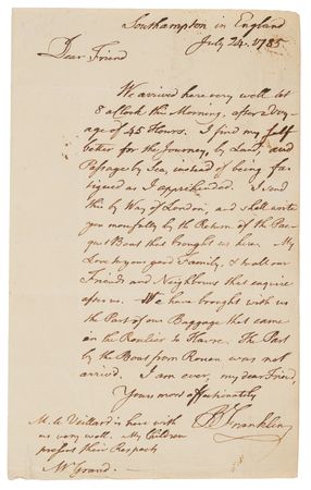 Lot #5007 Benjamin Franklin Autograph Letter Signed, Written From England After Securing French Support for the American Revolution and Helping Negotiate the Treaty of Paris - Image 2