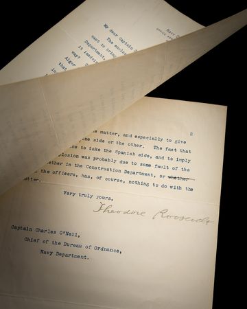 Lot #5023 Theodore Roosevelt Typed Letter Signed on the USS Maine Disaster, Written Thirteen Days After the Explosion (February 28, 1898) - “It certainly is possible that the ship was blown up by a mine