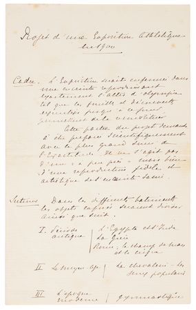 Lot #5111 Pierre de Coubertin Autograph Document Signed - His Handwritten Blueprint for the Revival of the Olympic Games, January 1894 - Image 2