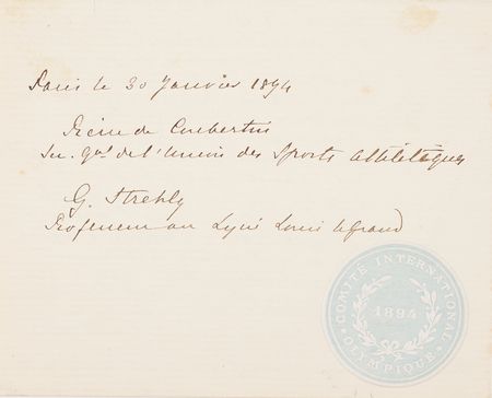 Lot #5111 Pierre de Coubertin Autograph Document Signed - His Handwritten Blueprint for the Revival of the Olympic Games, January 1894 - Image 5