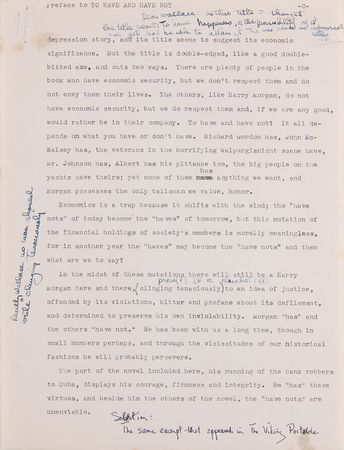 Lot #5085 Ernest Hemingway Hand-Annotated Anthology Manuscript (60+ Pages), Carrying His Commentary on A Farewell to Arms, Death in the Afternoon, For Whom the Bell Tolls, and The Old Man and the Sea - Image 11