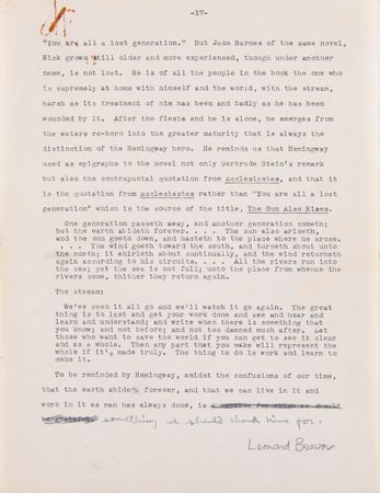 Lot #5085 Ernest Hemingway Hand-Annotated Anthology Manuscript (60+ Pages), Carrying His Commentary on A Farewell to Arms, Death in the Afternoon, For Whom the Bell Tolls, and The Old Man and the Sea - Image 2