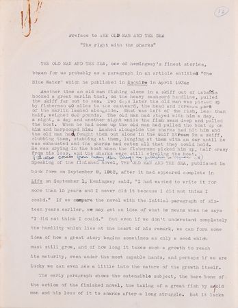 Lot #5085 Ernest Hemingway Hand-Annotated Anthology Manuscript (60+ Pages), Carrying His Commentary on A Farewell to Arms, Death in the Afternoon, For Whom the Bell Tolls, and The Old Man and the Sea - Image 3