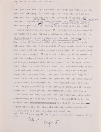 Lot #5085 Ernest Hemingway Hand-Annotated Anthology Manuscript (60+ Pages), Carrying His Commentary on A Farewell to Arms, Death in the Afternoon, For Whom the Bell Tolls, and The Old Man and the Sea - Image 8