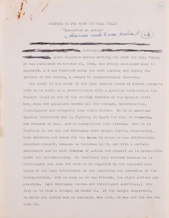Lot #5085 Ernest Hemingway Hand-Annotated Anthology Manuscript (60+ Pages), Carrying His Commentary on A Farewell to Arms, Death in the Afternoon, For Whom the Bell Tolls, and The Old Man and the Sea - Image 9
