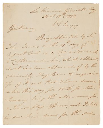 Lot #5048 Horatio Nelson Autograph Letter Signed, Announcing His Promotion to Commodore from Gibraltar Bay - A Scarce Pre-Amputation Autograph - Image 1