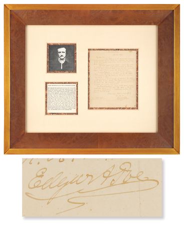 Lot #5083 Edgar Allan Poe Autograph Letter Signed, Delaying His Literary Dream: 