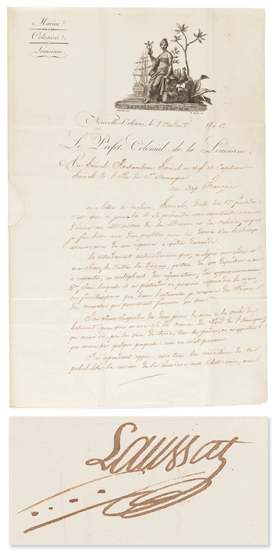 Lot 483 Napoleon: Pierre-Clément de Laussat Letter Signed on the Louisiana Purchase: 