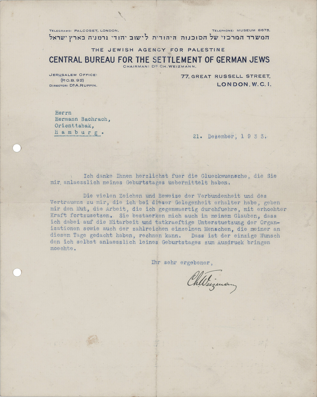 Lot 148 Chaim Weizmann Typed Letter Signed