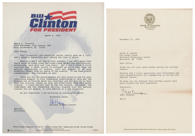 Lot 93 Bill and Hillary Clinton (2) Typed Letters Signed