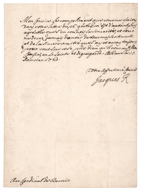Lot 218 James Francis Edward Stuart, the 'Old Pretender,' Autograph Letter Signed