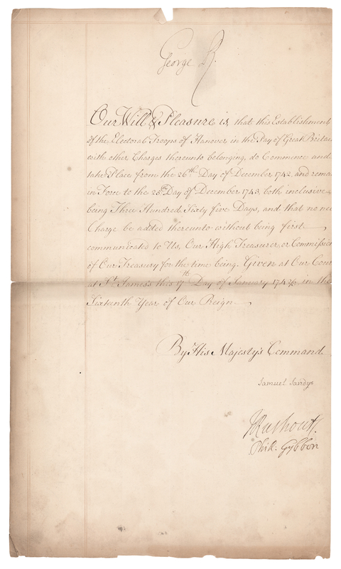 Lot 182 King George II Document Signed for Payment of the 