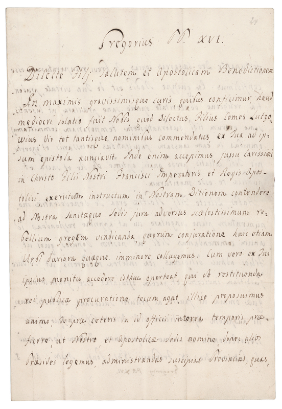 Lot 228 Pope Gregory XVI Letter Signed on 1832 Revolts in the Papal States
