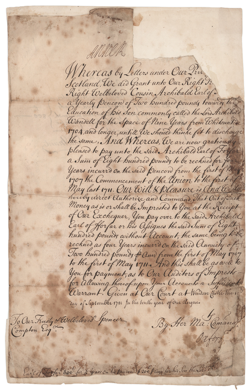 Lot 208 Queen Anne Document Signed