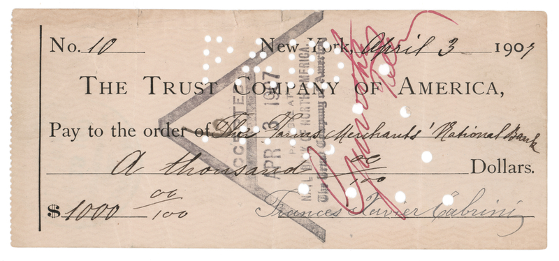 Lot 224 Frances Xavier Cabrini Signed Check