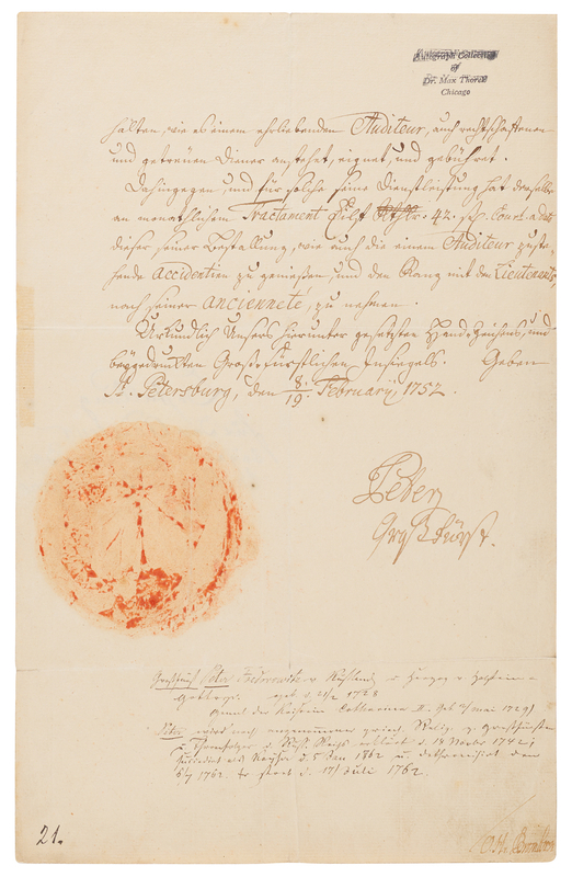 Lot 202 Peter III of Russia Document Signed, Granting a Military Promotion