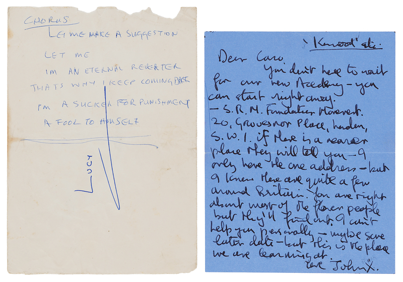 Lot 624 John Lennon Autograph Letter Signed on Transcendental Meditation and Paul McCartney Unpublished Handwritten Lyrics