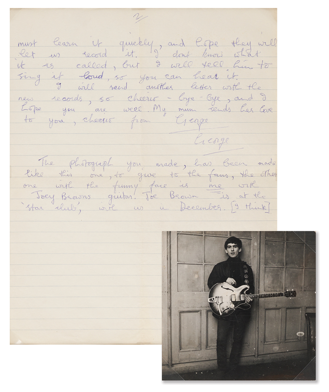 Lot 575 Beatles: George Harrison Twice-Signed Partial Autograph Letter to Astrid Kirchherr with Original Photograph from Harrison
