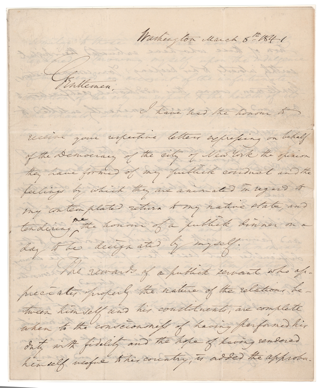 Lot 12 Martin Van Buren Letter Signed - Four Days After Leaving the White House