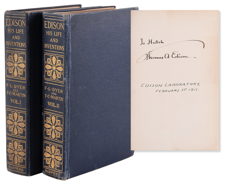 Lot 272 Thomas Edison Signed Book - Edison: His Life and Inventions, Presented to His Future Chief Engineer