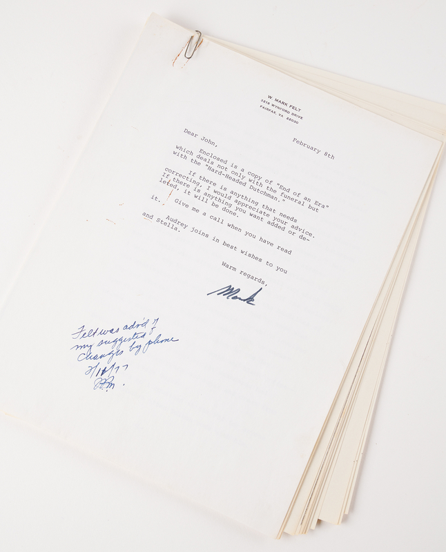 Lot 447 Mark Felt Typed Letter Signed with 28-Page Working Typescript on the Death and Funeral of J. Edgar Hoover