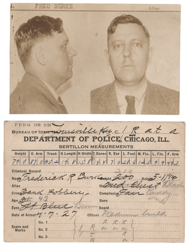 Lot 371 Fred Burke Chicago Police Mug Shot and Bertillon Identification Card (1927)
