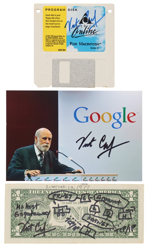 Lot 263 Vint Cerf (3) Signed Items - Sketch, Photograph, and Computer Disk