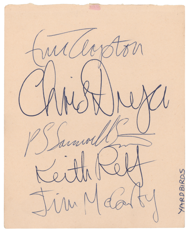 Lot 659 Yardbirds Signatures with Eric Clapton