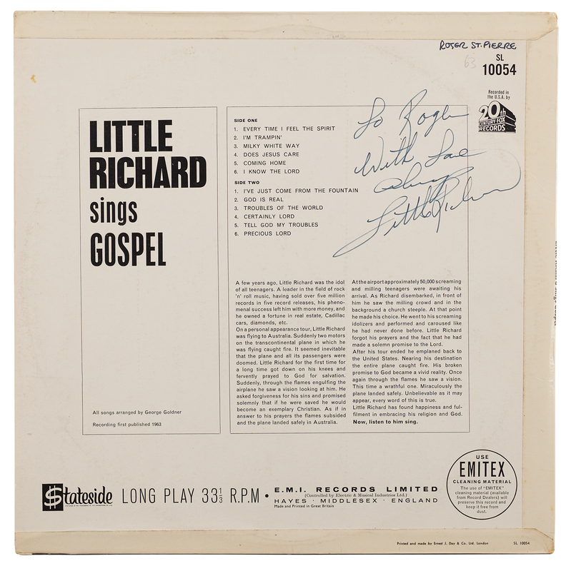 Lot 630 Little Richard Signed Album - Little Richard Sings Gospel