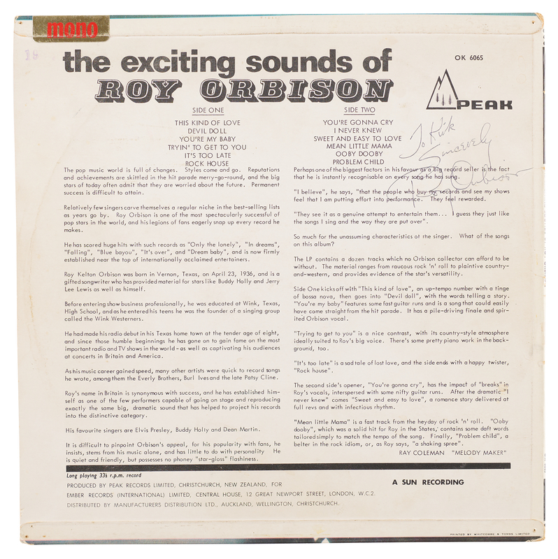 Lot 636 Roy Orbison Signed Album - The Exciting Sounds