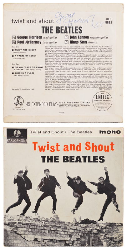 Lot 573 Beatles: George Harrison Signed 'Twist and Shout' 45 RPM EP Sleeve