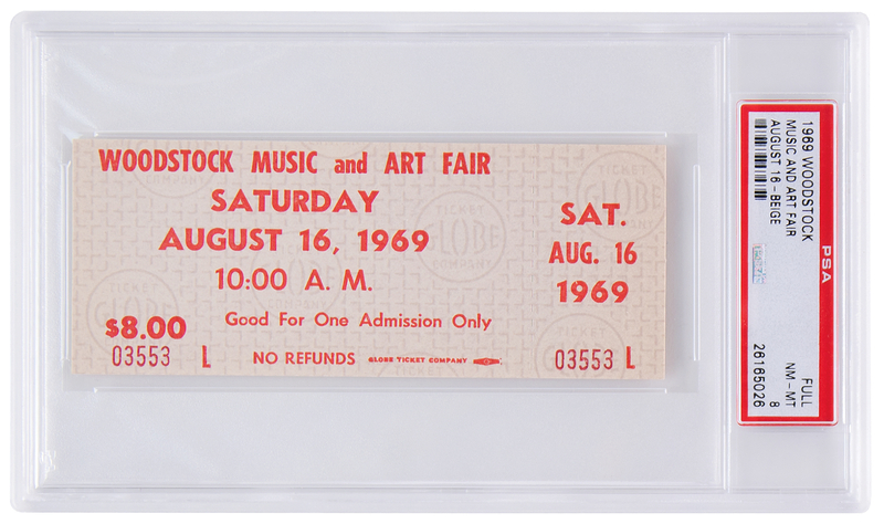 Lot 658 Woodstock Single-Day Admission Ticket (August 16, 1969) - PSA NM-MT 8