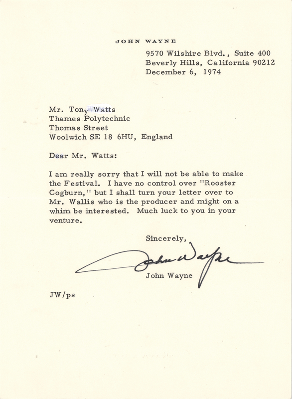 Lot 748 John Wayne and Hal B. Wallis (2) Typed Letters Signed - 