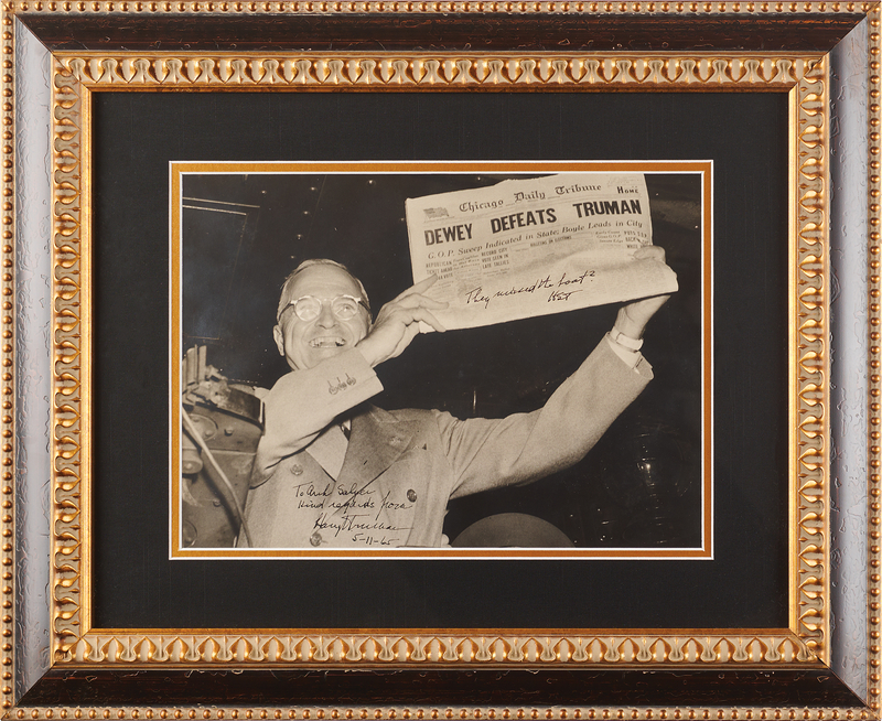 Lot 69 Harry S. Truman Oversized Twice-Signed Photograph - 'Dewey Defeats Truman'