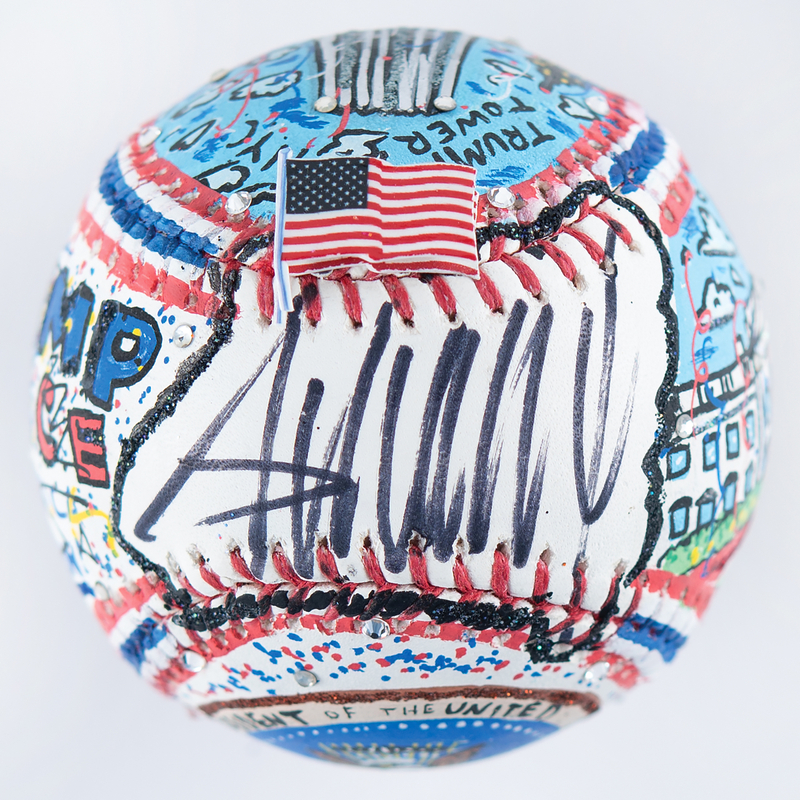 Lot 100 Donald Trump Signed Hand-Painted Baseball by Charles Fazzino