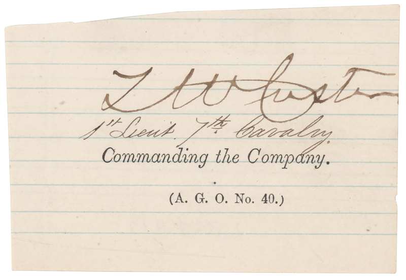 Lot 472 Thomas W. Custer Signature - Two-Time Medal of Honor Recipient, Killed in Action at Little Bighorn