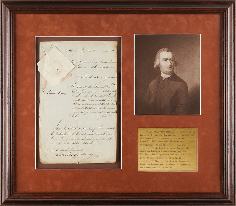 Lot 110 Samuel Adams Document Signed as Governor of Massachusetts, Appointing a Suffolk County Justice of the Peace