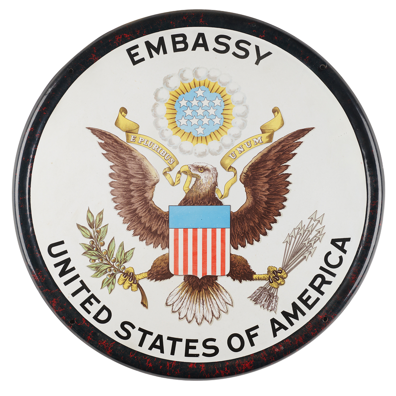 Lot 123 United States Embassy Oversized Porcelain Sign