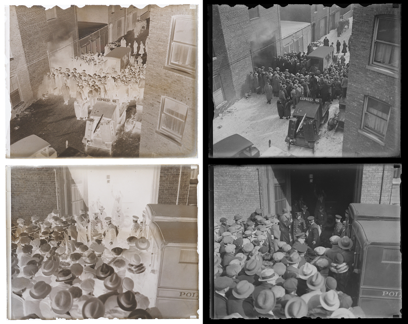 Lot 394 Saint Valentine's Day Massacre (2) Original Glass Plate Negatives Showing Removal of the Victims from the Garage