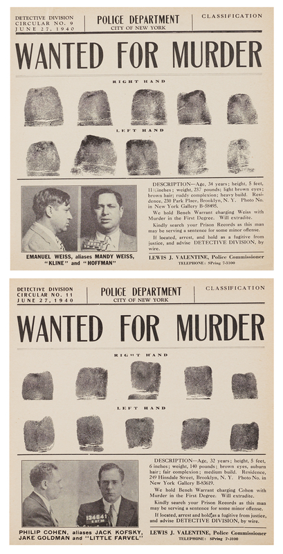 Lot 452 Murder, Inc.: Emmanuel ‘Mendy’ Weiss and Philip ‘Little Farvel’ Cohen (2) New York City Police Wanted-for-Murder Circulars