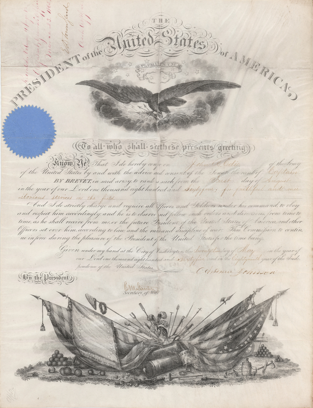 Lot 41 Andrew Johnson Civil War-Dated Document Signed as President, Appointing a Captain by Brevet
