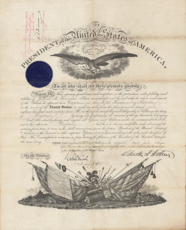 Lot 49 Chester A. Arthur Document Signed as President, Promoting a Captain of Artillery