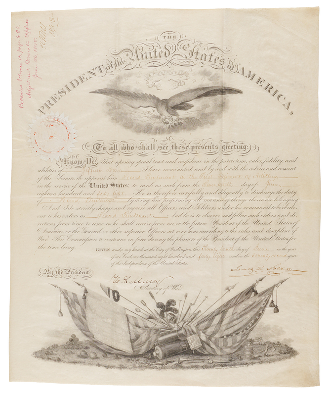 Lot 16 James K. Polk Document Signed as President, Appointing Jefferson C. Davis as an Artillery Lieutenant