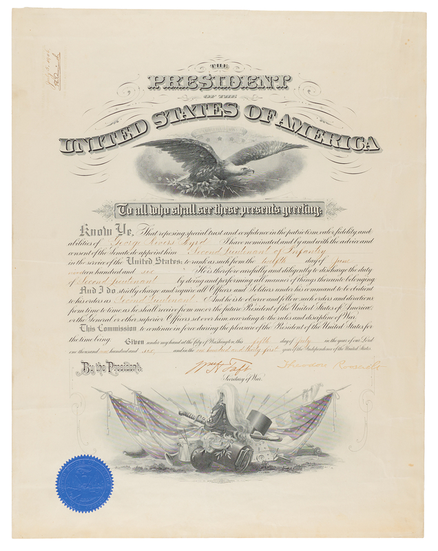 Lot 58 Theodore Roosevelt and William H. Taft Document Signed, Appointing an Infantry Lieutenant