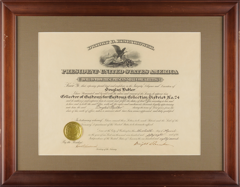 Lot 76 Dwight D. Eisenhower Document Signed as President, Appointing a Customs Collector
