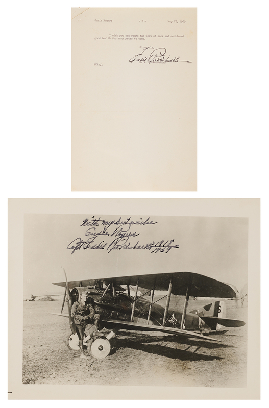 Lot 475 Eddie Rickenbacker (2) Signed Items: Letter and Photograph