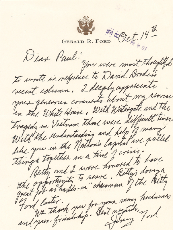 Lot 84 Gerald Ford Autograph Letter Signed on His Presidency: 