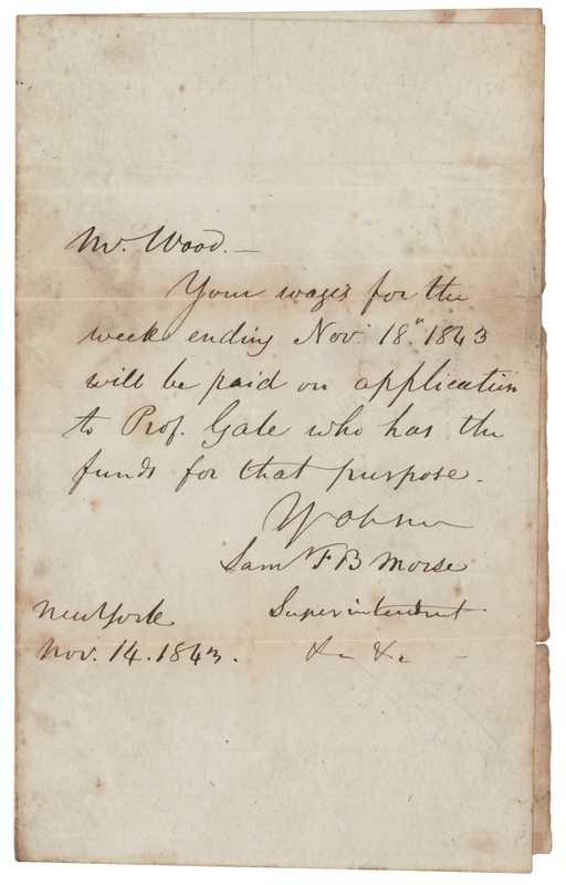 Lot 286 Samuel F. B. Morse Autograph Letter Signed on the Development of the Telegraph, Mentioning Collaborator Leonard D. Gale (1843)